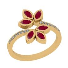 0.72 Ctw VS/SI1 Ruby And Diamond 14K Yellow Gold Bypass Ring