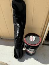 Lot of Champro MVP Portable Sock Screen and Diamond 6-Gallon Ball Bucket with 30 DOB Baseballs