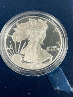 1998-P Proof US Silver Eagle in Mint box, .999 fine silver