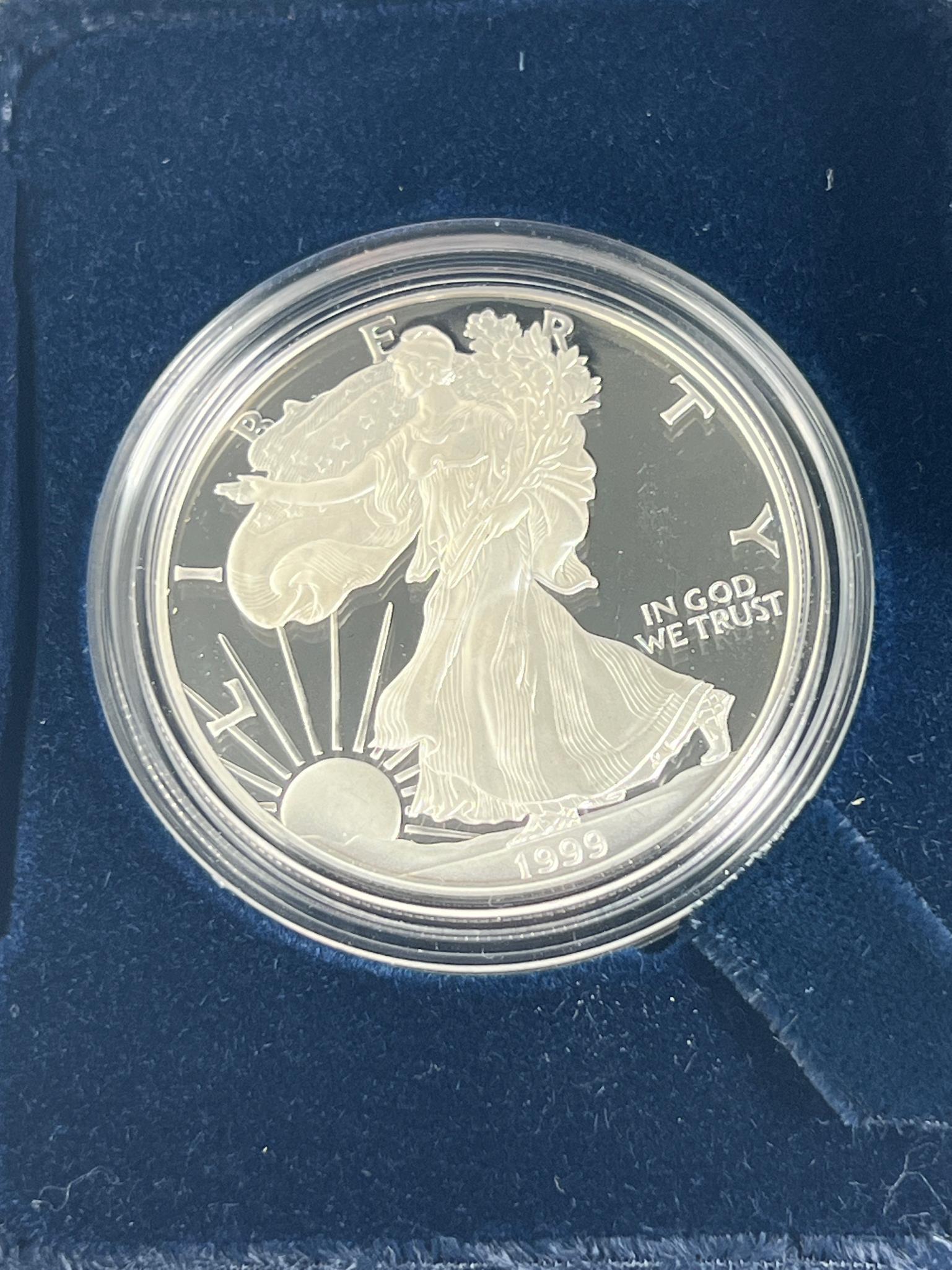 1999-P Proof US Silver Eagle in Mint box, .999 fine silver