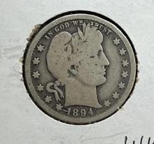 1894-O Barber Quarter Dollar, 90% Silver