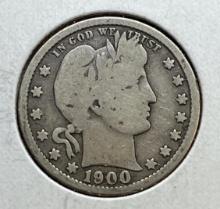 1900 Barber Quarter Dollar, 90% Silver