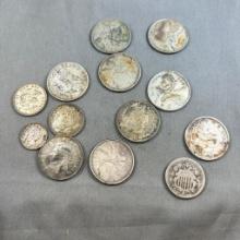 Nice batch of Asst. Canadian Silver Coins, Quarters and Dimes and one Shield Nickel