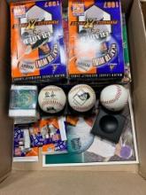 LOCAL PICKUP ONLY Baseball lot comm. Ruth, Mays baseballs, 2 boxes opened cards + Topps books No ...
