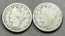 BOOKEND SEMI KEY V NICKEL SET! 1883 W/ Cents and 1912-D