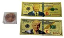 Trump lot (2) gold bills + copper round