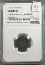 KEY DATE- 1909-S VDB Wheat Cent in VF Details NGC Holder