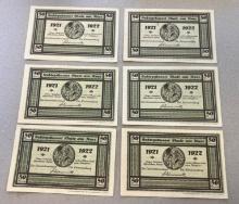 6 Piece Set of Notgeld German Emergency Issue banknotes