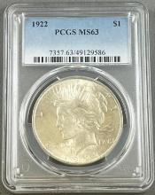 1922 Peace Dollar in PCGS MS63 Holder