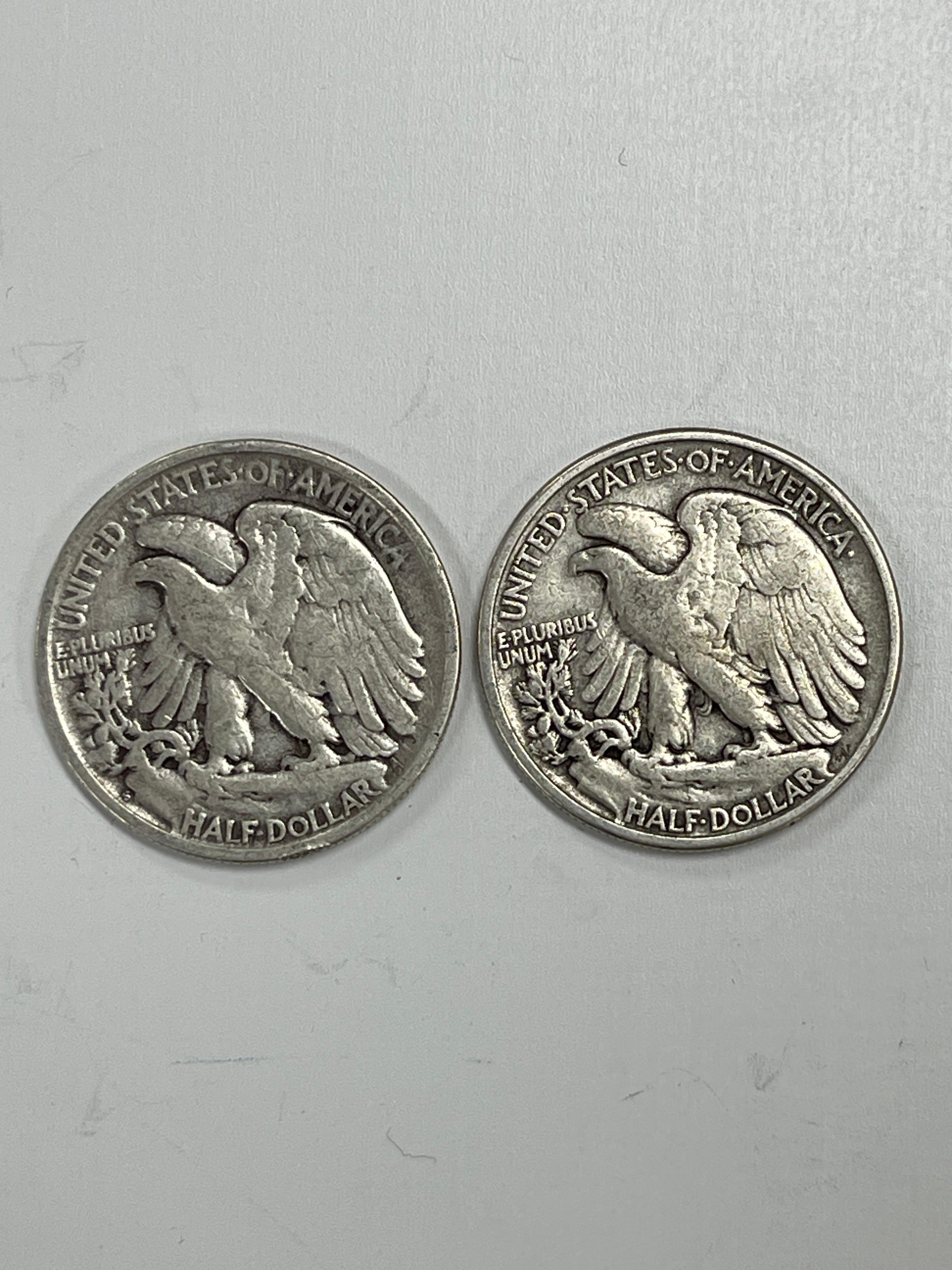 Vintage Silver One Dollar Face Half Dollar Value Walking Liberty Coin Collection Lot of 2