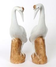 Chinese Pair of Porcelain Crane Statues