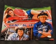 Catherine Bach, Tom Wopat, John Schneider - autographs on 11x14 photo with JSA COA/ Witnessed