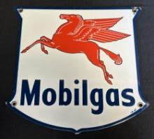 Mobilgas Dated 1947 Single Sided Porcelain Pump Plate Sign