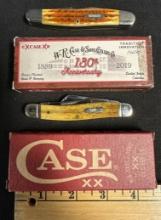 Pair No 58185 Bone Smooth Med Stockman Fluted & 130TH Anniversary Case & Sons Knives w/ Box