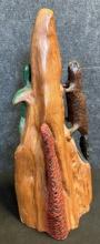 17" Tall Drfitwood Carved Beaver Turtle & Snake Unknown Artist