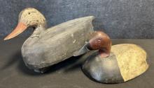 Pair Vintage Wooden Duck Decoys Michigan Bobtail