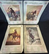 1915 Quarterly Set Round Oak Dowagiac Stoves Thick Paper Stock Advertising Calendar Signs w/ Native