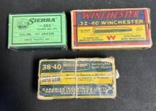 Lot of 3 Vintage Ammunition Boxes: Sierra 303 Cal, Winchester .32-40 & Canadian Industries 38-40 Ful