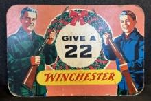 Vintage Winchester Give A 22 Caliber Hunting Rifle Double Sided Advertising Cardboard Sign