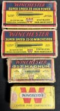 Lot of 4 Vintage Winchester 25-35 Super Speed, 22 High Power, Full 357 Magnum, 25-20 Ammo