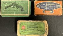 Lot of 3 Antique Ammo Boxes: .38 Cal Winchester 2 Piece Box, US Colt 380, .38 Remington Long Colt