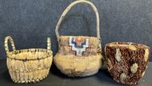 Lot 3 Native American Handmade Colorful Baskets