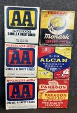 Lot 6 Empty Vintage Shotgun Shell Boxes Paragon, Alcan, Federal & Winchester