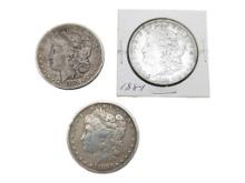 Lot of 3 Morgan Silver Dollars - 1884-S, 1884 & 1882
