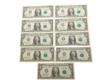 FEATURE Lot of 9 Sequential 2003 $1 Dollar Bill - Star Notes - Great Condition!