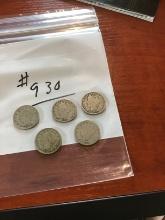 5 V Nickels/Liberty Head Nickels-1899, 3-1911, 1904