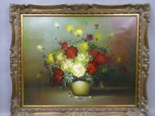 Robert Cox Red & White Flowers in Vase Oil Painting Listed Artist