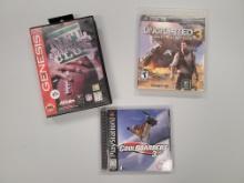 Mixed lot of Video Games: PS3 Uncharted 3, Playstation Coolboarders, Sega Genesis NFL