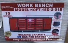 (Shrewsbury, MA) 2024 Steelman 10ft Work Bench with 15 Drawers & 2 Cabinets (New/Unused) (Red) NOTE: