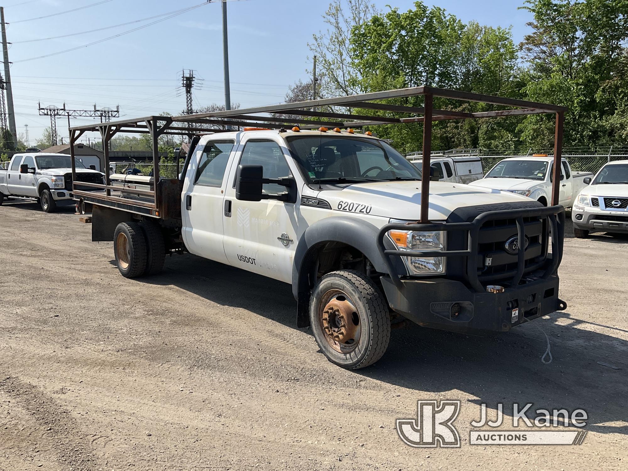 (Plymouth Meeting, PA) 2012 Ford F450 4x4 Crew-Cab Flatbed Truck Runs & Moves,Body & Rust Damage, Se