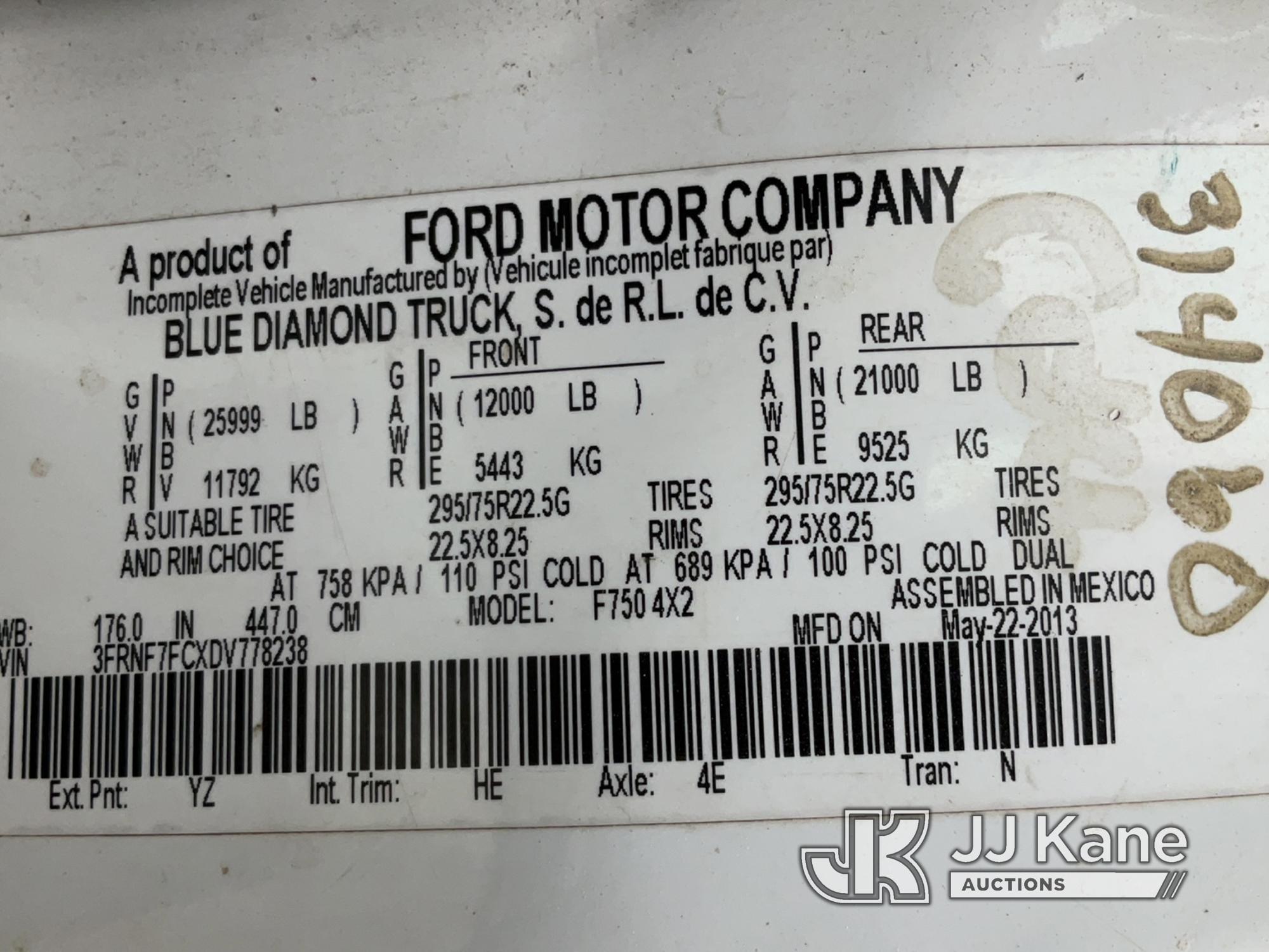 (Charlotte, MI) 2013 Ford F750 Chipper Dump Truck Runs, Moves, Dump Operates, ABS Light, Check Engin