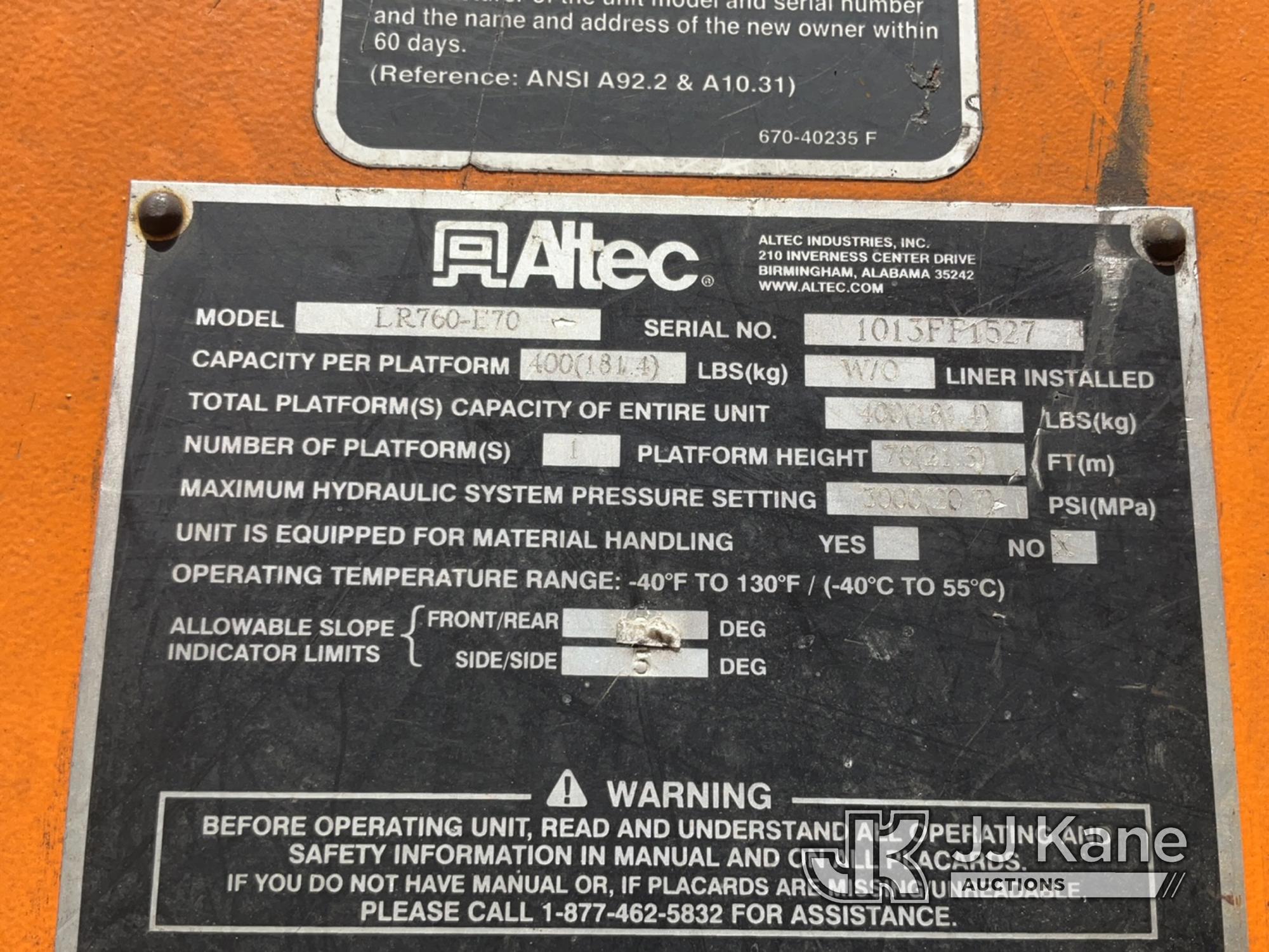 (Charlotte, MI) Altec LR760E70, Over-Center Elevator Bucket Truck mounted behind cab on 2013 Ford F7