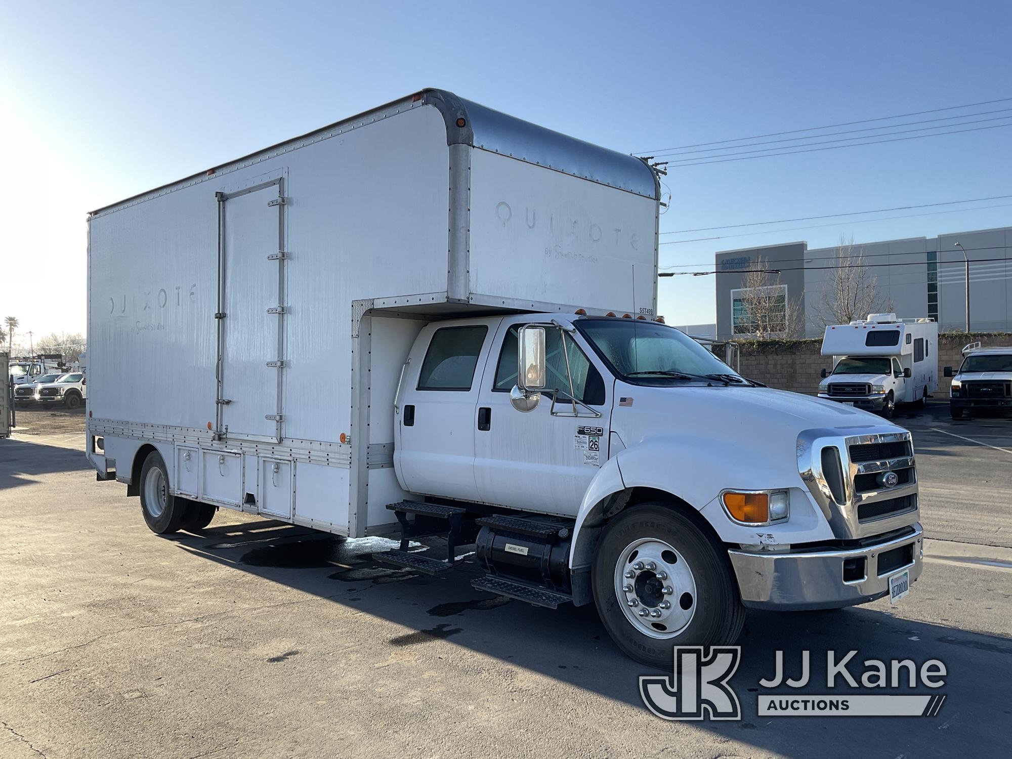 (Jurupa Valley, CA) 2007 Ford F650 Crew Cab Van Body Truck Runs & Moves (ABS Light On), Must Be Regi