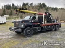 (Tacoma, WA) Telescopic Sign Crane rear mounted on 1996 GMC C7500 Flatbed/Utility Truck Runs, Moves)