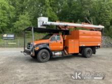 Altec LR756, Over-Center Bucket Truck mounted behind cab on 2012 Ford F750 Chipper Dump Truck Runs &