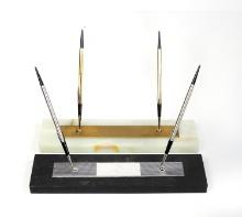 2 Parker Mcm Desk Sets, Dbl Ballpoints, Matching Style In Onyx W/gold Tone