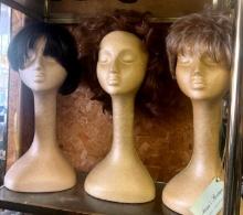 3- wigs with styrofoam heads