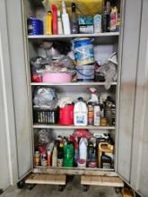 Metal cabinet with contents including floor Dollies