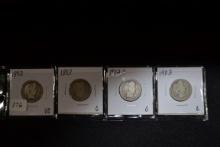 4 - Barber Quarters including 1892, 1893, 1902-O, and 1903; 4xBid