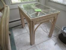 GLASS TOP RATTAN END TABLE  26 X 20 X 24
