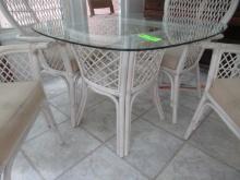 GLASS TOP RATTAN TABLE W/ 4 CHAIRS