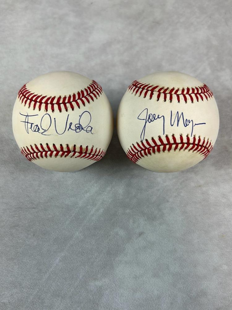 Frank Viola and Joey Meyer Signed American League Baseballs