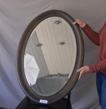 Oval frame mirror, beveled glass, maple frame