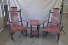 Three-piece poly set, two rockers and table, two-tone red and black