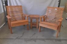 Three-piece wood set, two chairs and table