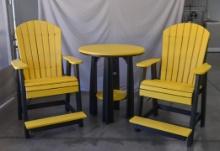 Three-piece poly set, two chairs and table, bar height, yellow and black